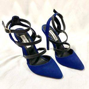 Steve Madden black and royal blue strappy heels